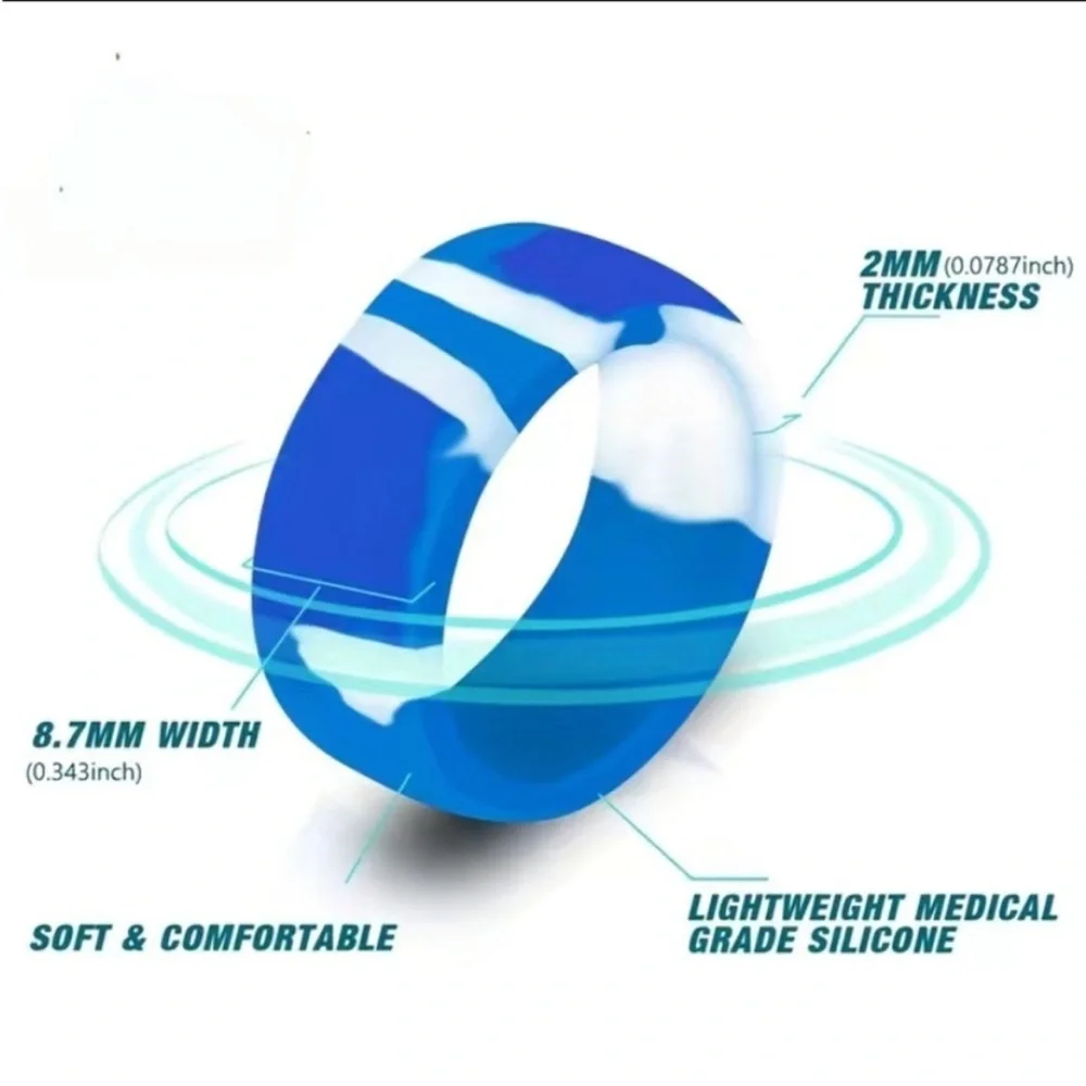 💎 Men’s 10-Pack Multicolor Lightweight Silicone Universal Rings (Multiple Sizes)